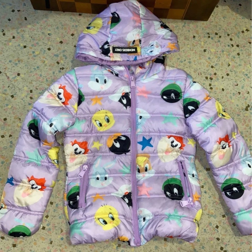 Members Only Girls Baby Looney Tunes Pink/Purple Zip Puffer Jacket Size 6